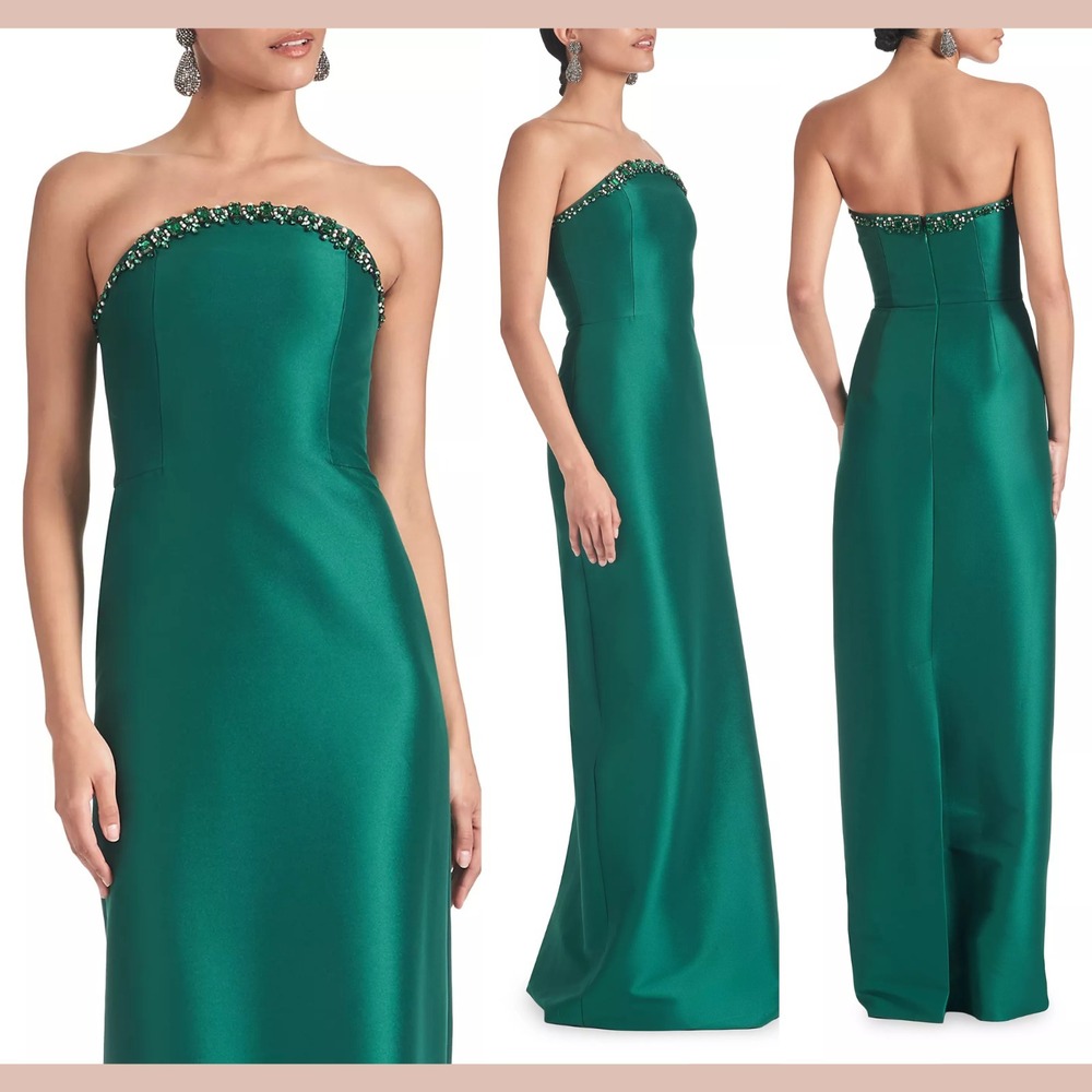 NEW $995 Sachin‎ & Babi [ 2 ] Preston Strapless Satin Column Gown Emerald J2110